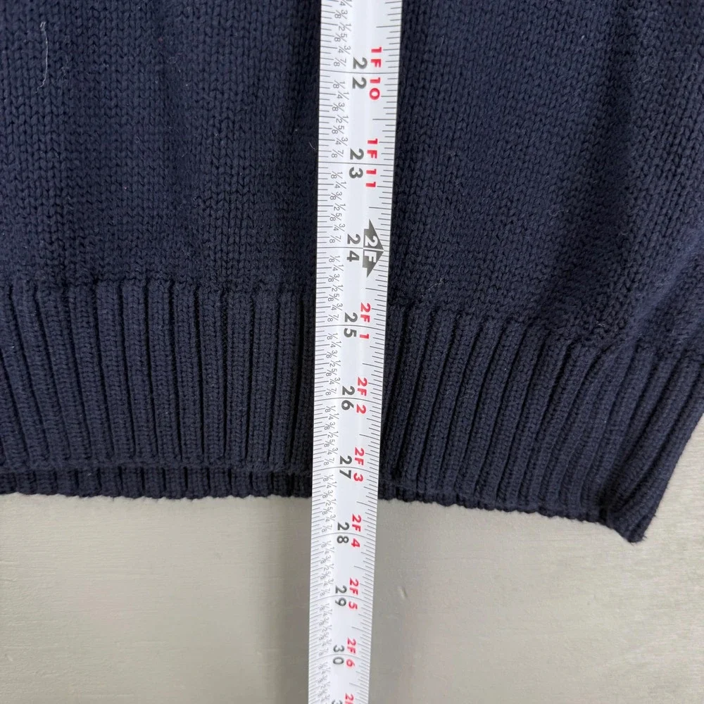 Polo Ralph Lauren Chunky‎ Sweater Vest Navy Blue Cotton V-Neck Red Pony Large